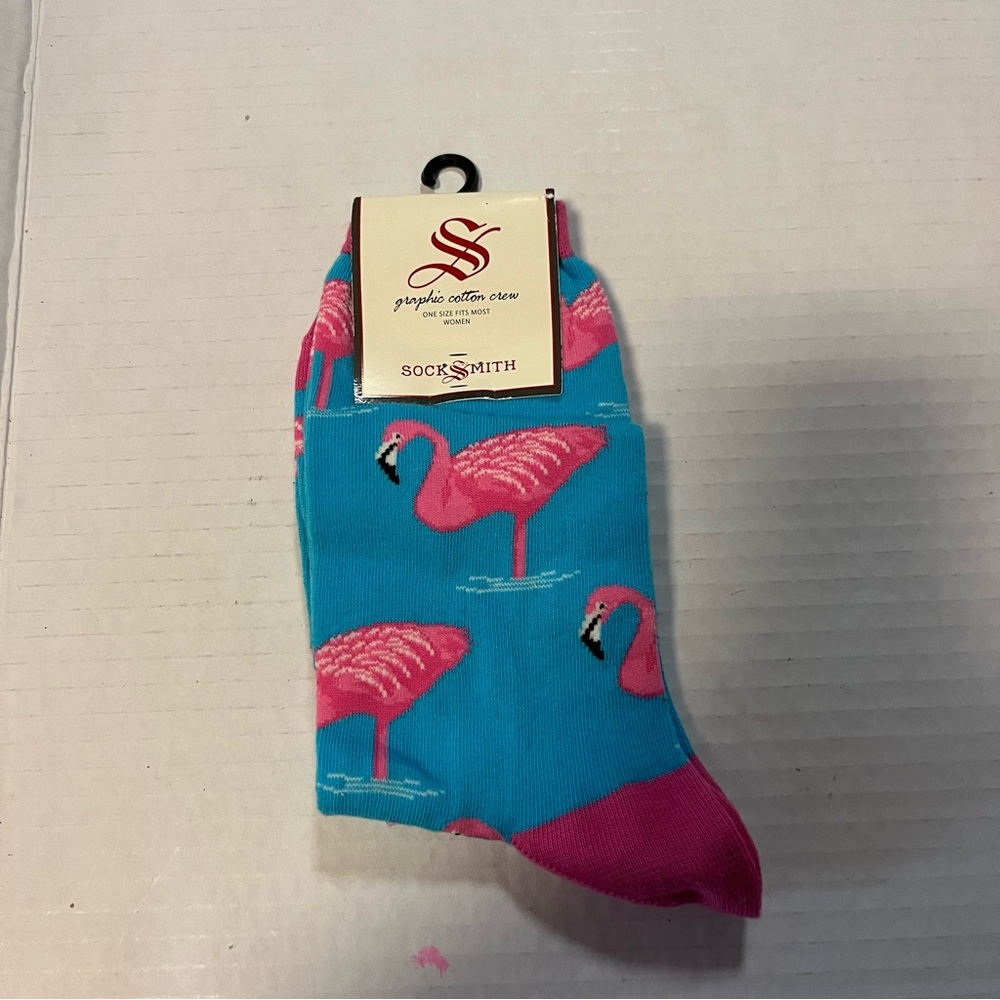 Flamingo Socks Women’s Sock Smith Graphic Crew Sock Sz 9-11 NWT (Shoe Sz 5-10.5)